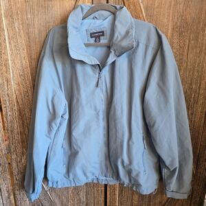 Lands' End Jacket Men's Large Blue Zip Up Hidden Hood Wind Breaker Lightweight